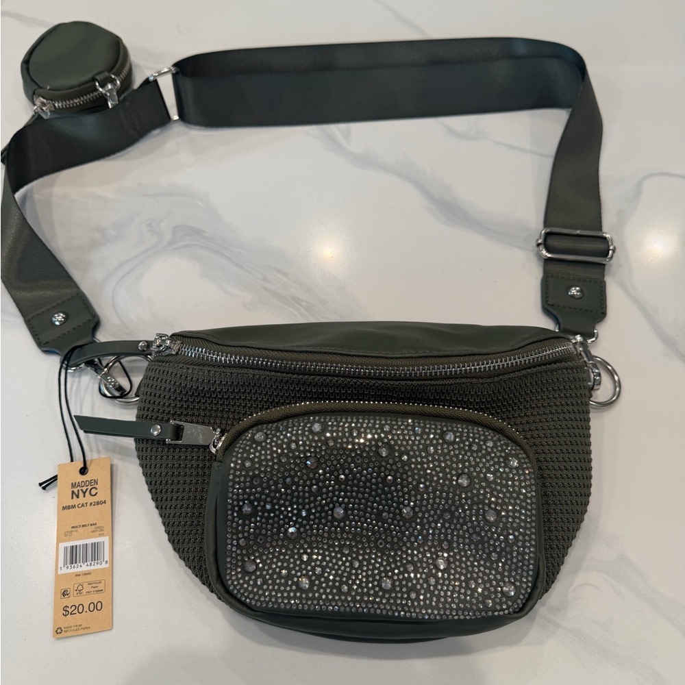 STEVE MADDEN NYC Crossbody Blingy Bag Loden Green Adjustable Strap